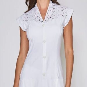 White Cap-Sleeve Button Front Dress